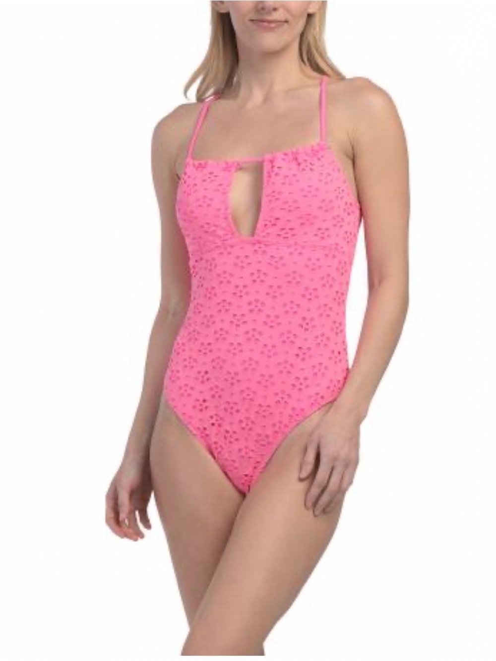 Betsey Johnson Sugar Plum ( pink) Eyelet Cut Out One Piece Swimsuit Size L NWT
